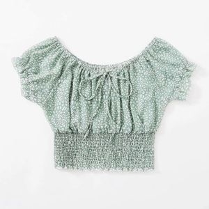 Tie Front Shirred Crop Top